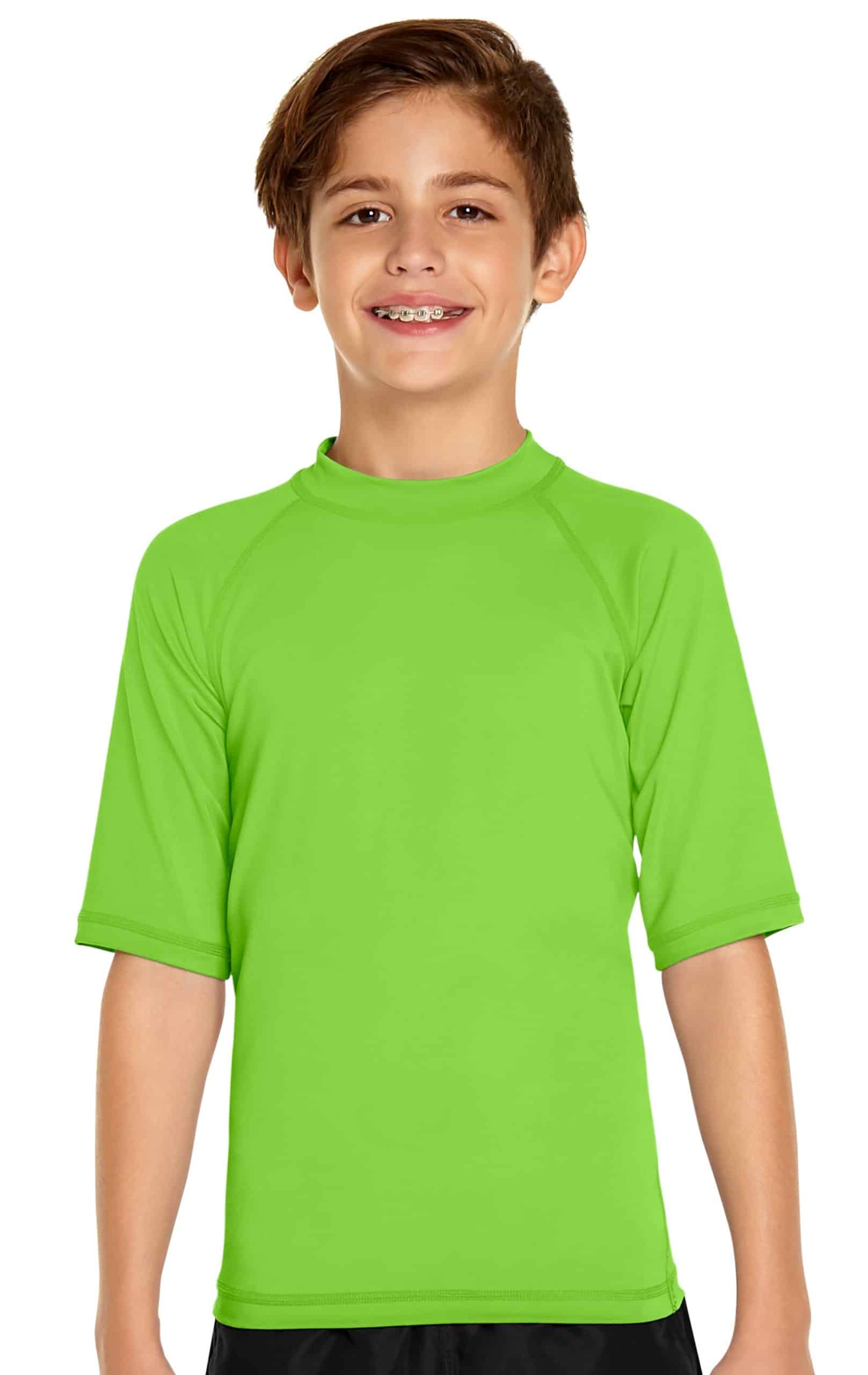 Boy's Short Sleeve Rash Guard - Lime Green - Wet Effect, Inc.