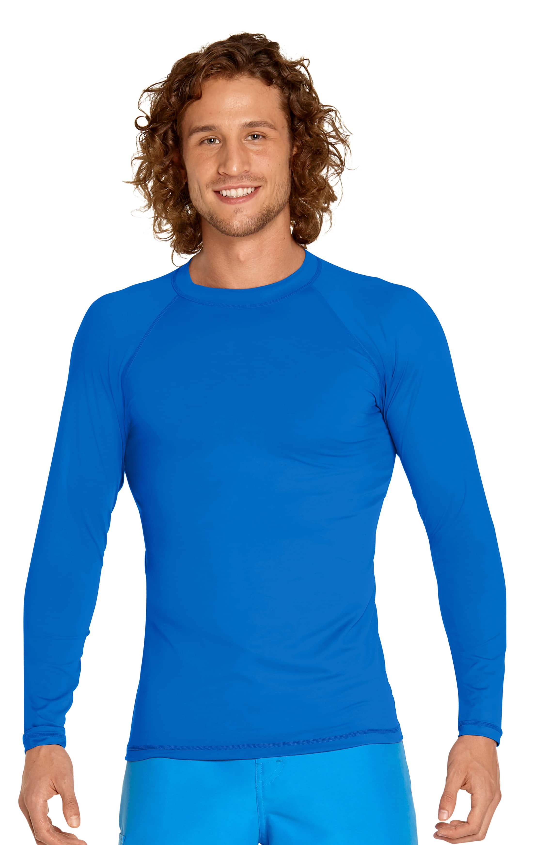 Men SPF Protection Surf Rash Guard Light Blue Long Sleeves Sports Swimwear 2802 