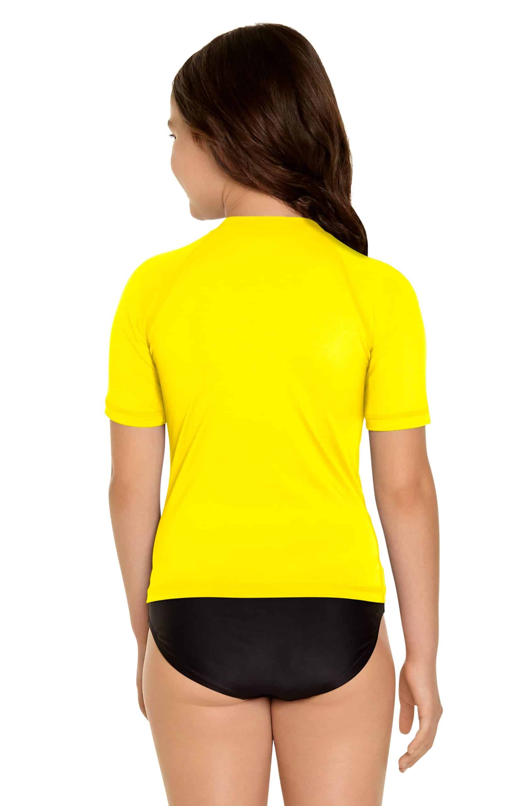 Girl S Short Sleeve Rash Guard Yellow Wet Effect Inc