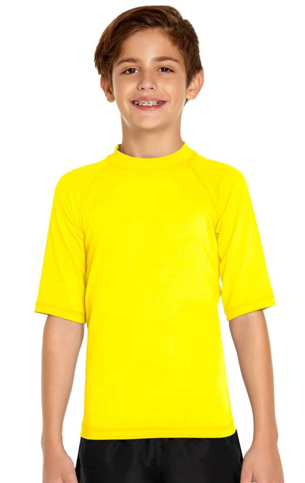 Girl's Short Sleeve Rash Guard - Yellow - Image 3