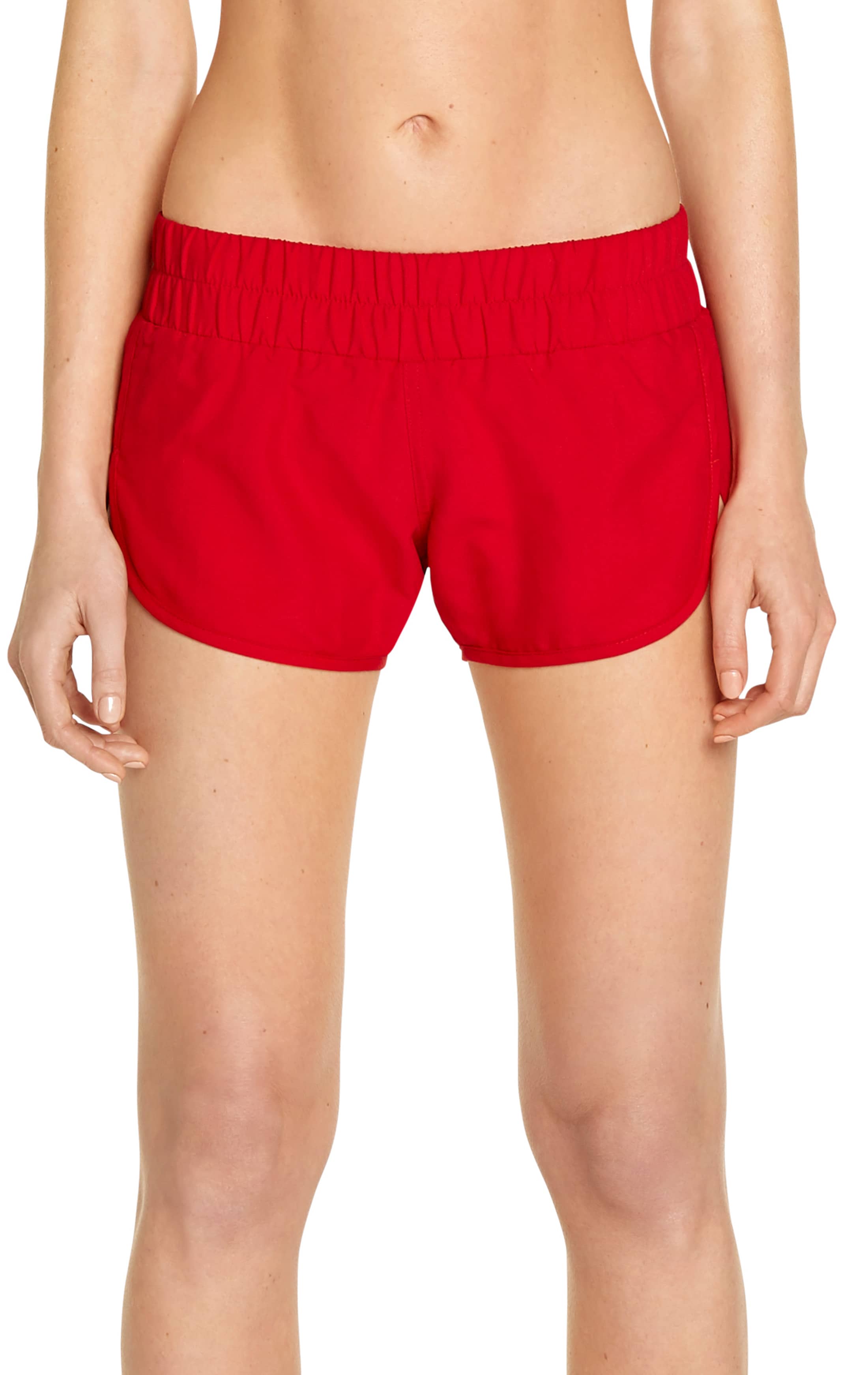 red black swim shorts